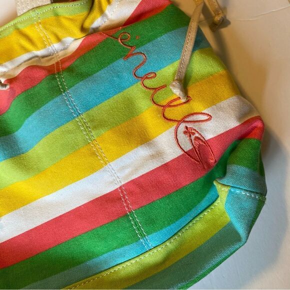 O’ Neill striped colorful rainbow Kelly green beach bag canvas tote - Picture 4 of 12